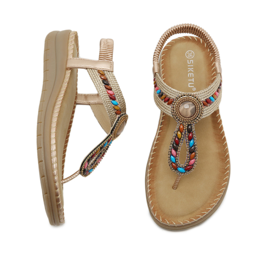 Dame flip-flops med farverige sten detaljer og komfortabel sål Stilla