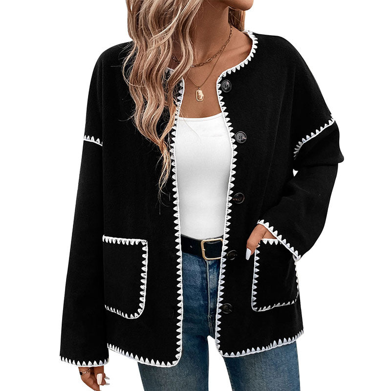 Dame afslappet oversized jakke med kontrastfarvet kant Stilla