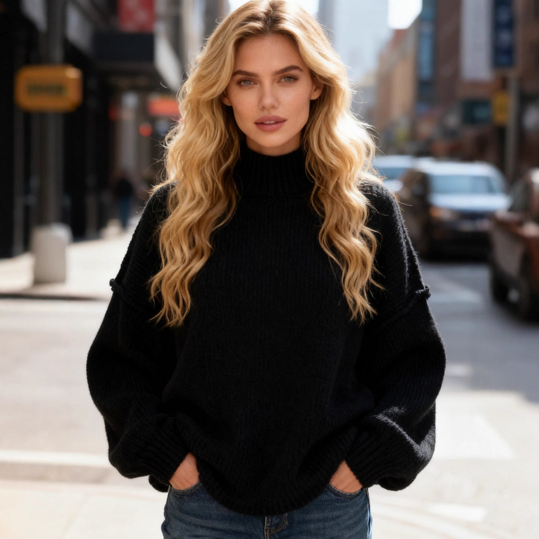 Kvindernes afslappede strikket sweater med brede ærmer og letvægtsstof Stilla