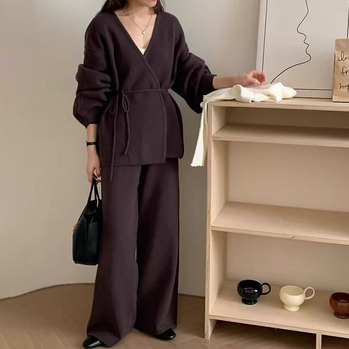 Femme Wrap Style Strik Loungewear Sæt Stilla