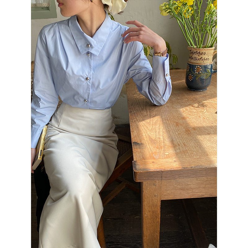 Damer Elegant Bluse med Textureret Krave og Knaplukning Stilla