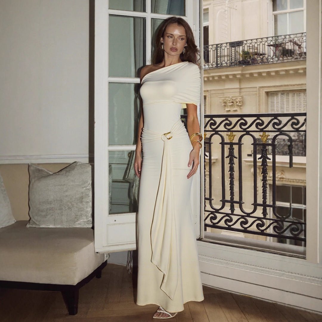 Damer Elegant One-Shoulder Maxikjole med figurtilpasset snit og legende bindebånd Skovae