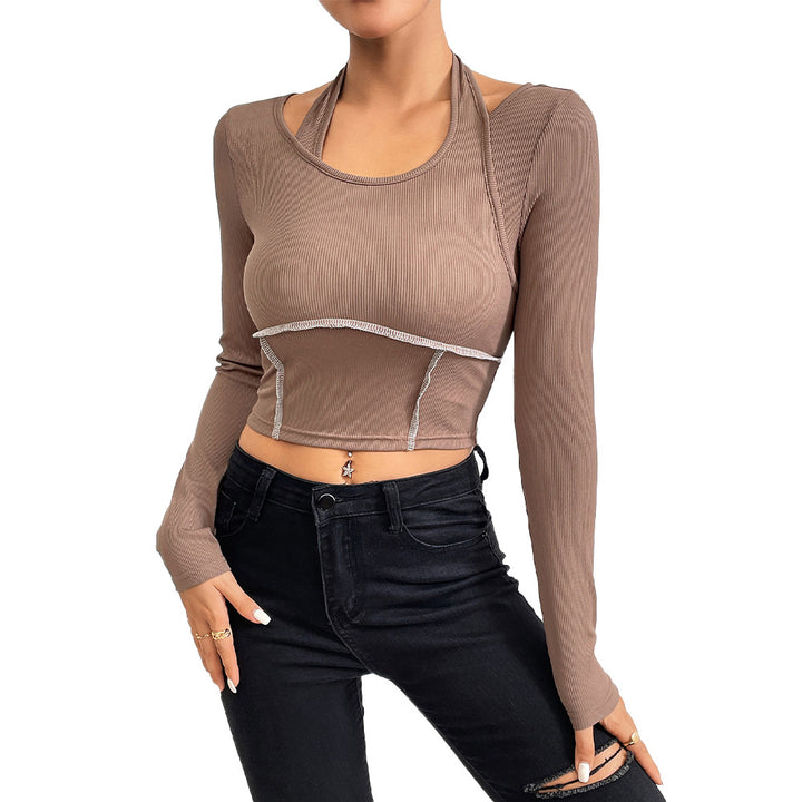 Kvindernes cropped langærmet skjorte med elegant twist design og farve accenter Stilla