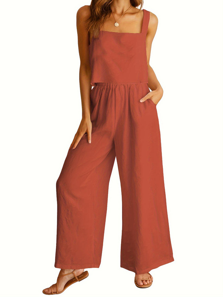 Dame-jumpsuit med bredt ben og justerbare stropper Stilla