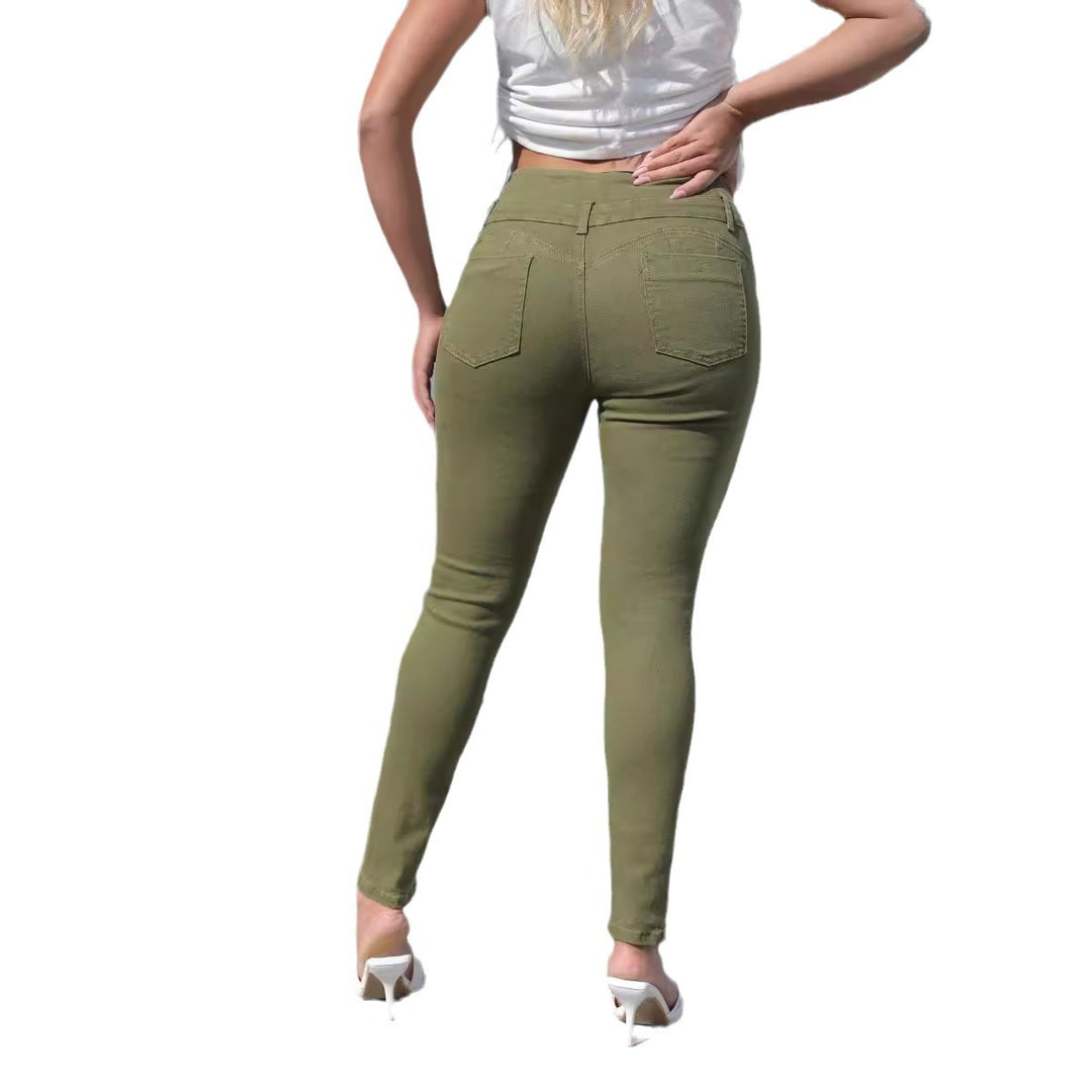 Dame figursyet jeans med høj talje og stilfulde knapdetaljer Stilla