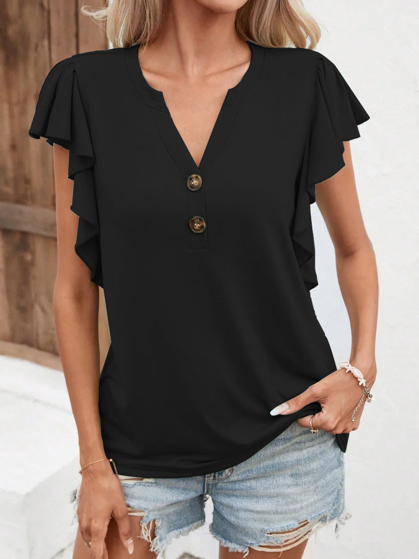 Damebluse med ruffle detaljer og knaplukning Stilla