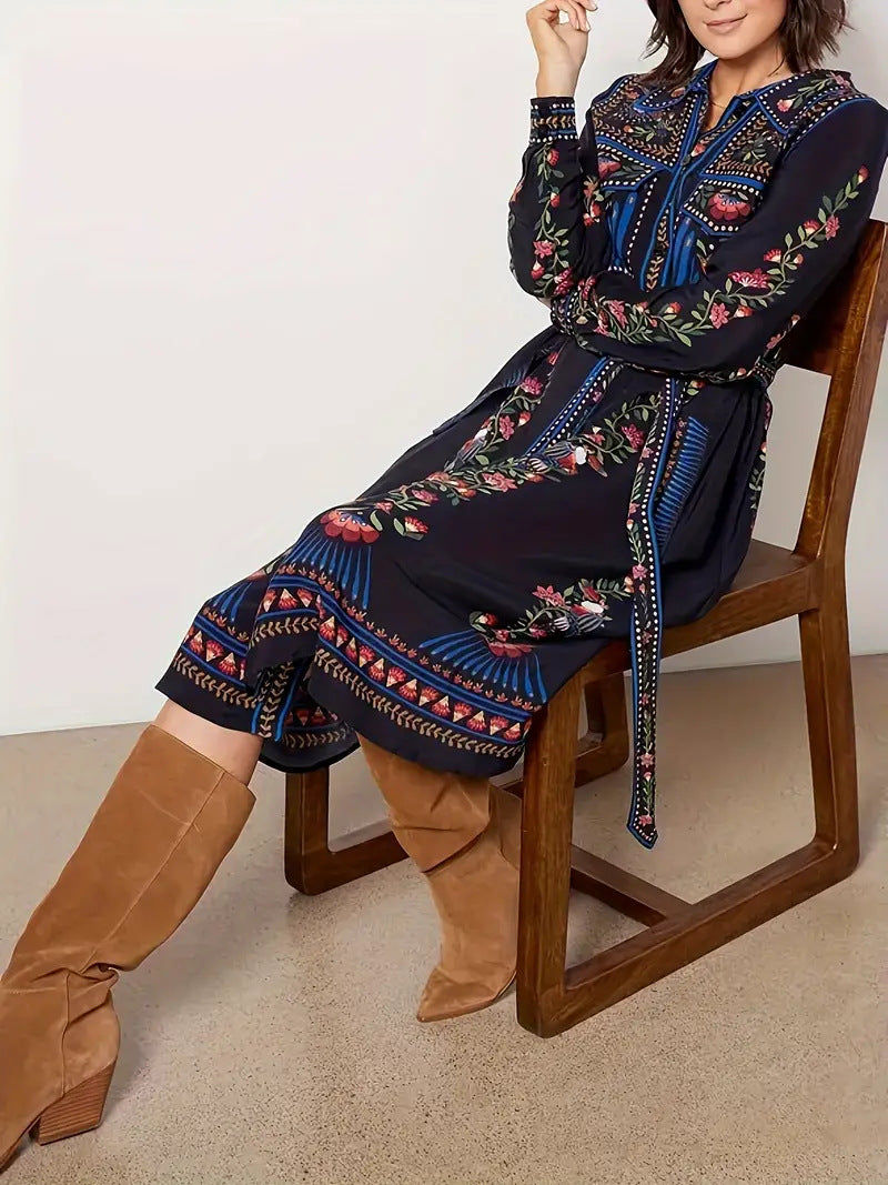 Dame skjortekjole med kunstneriske broderier Stilla