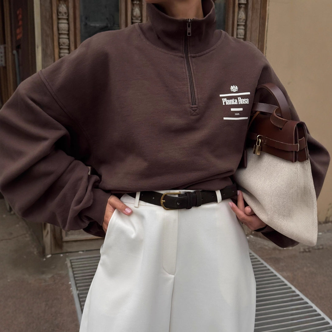 Kvinders streetwear sweater med høj krave og halv lynlås lukning Stilla
