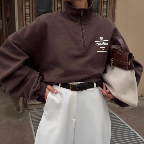 Kvinders streetwear sweater med høj krave og halv lynlås lukning Stilla