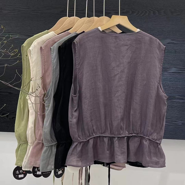 Dame Let Flydende Knapliste Bluse med Peplum Kant Stilla