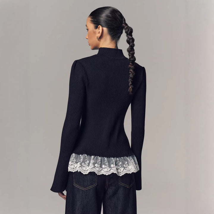 Dame cardigan med blonder og moderne peplum Stilla