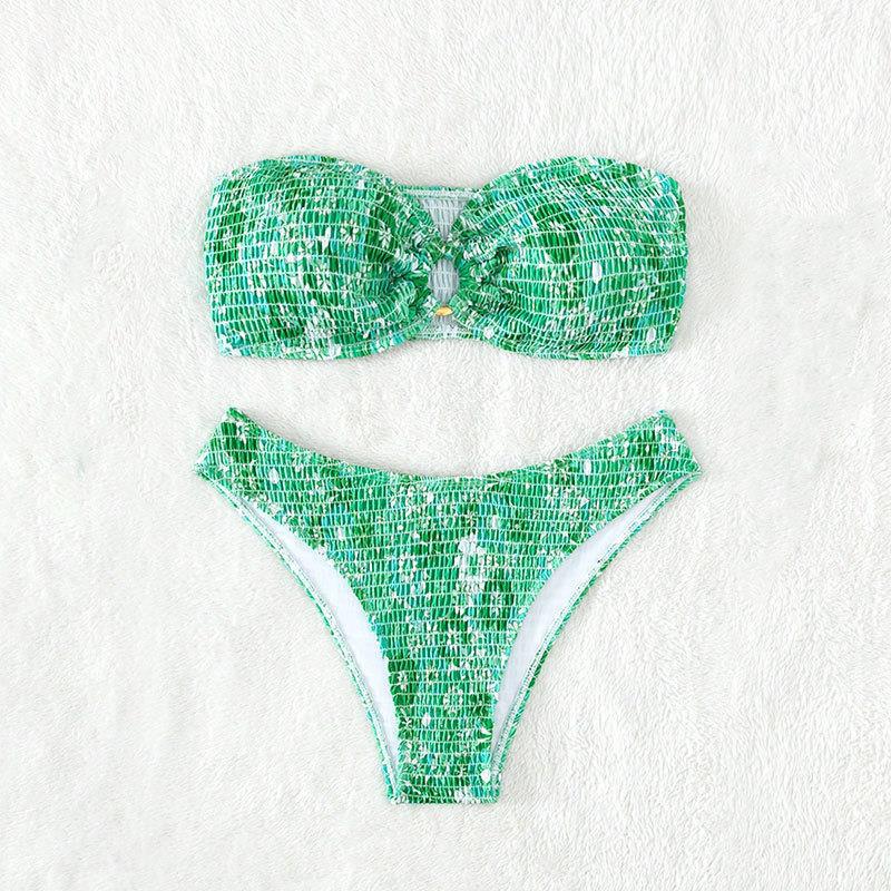 Dame bikini-sæt med elastisk bandeau-overdel og højt skåret trusser Stilla