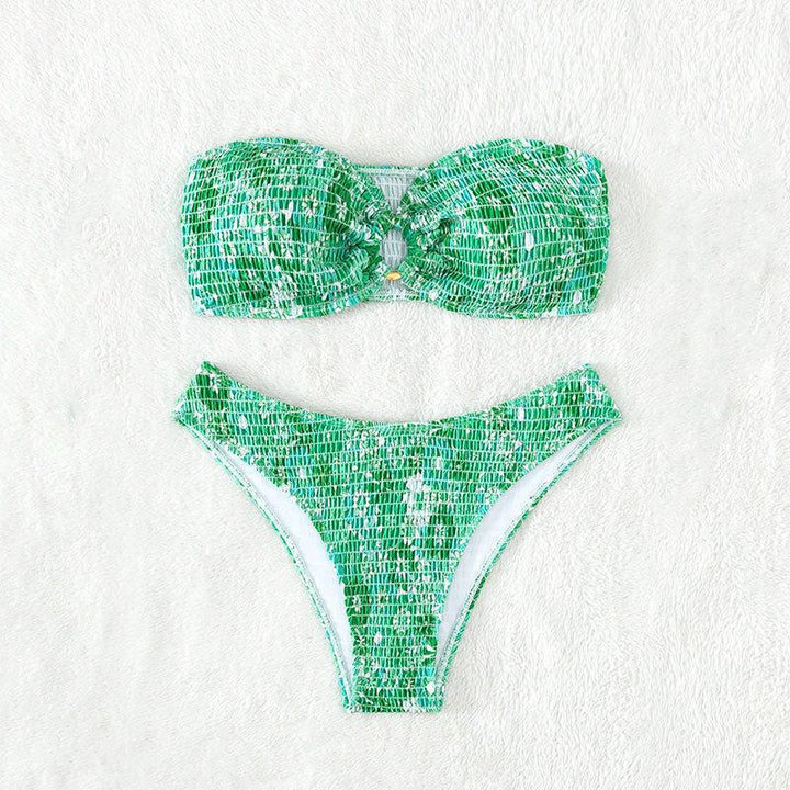 Dame bikini-sæt med elastisk bandeau-overdel og højt skåret trusser Stilla