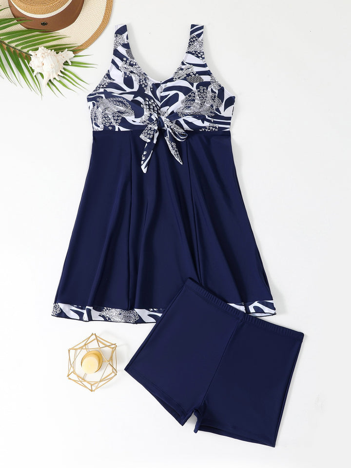 Dame fritids-tankini-sæt med blomsterdesign og flatterende snit Stilla