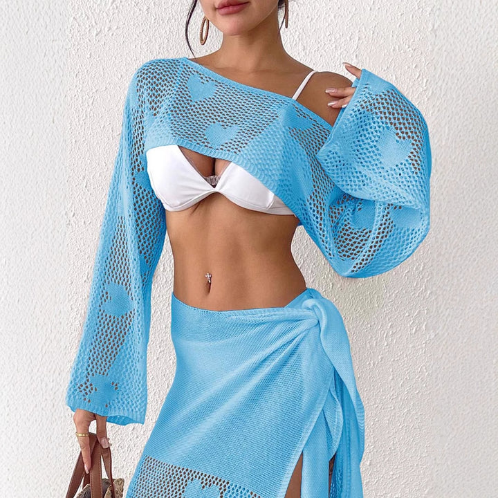 Dame Hjerteprint Net Strand Cover-Up Sæt Stilla