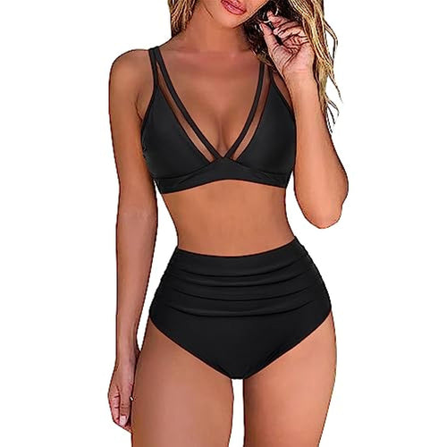 Dame Høj talje bikini med dyremønster og transparente indsatser Stilla