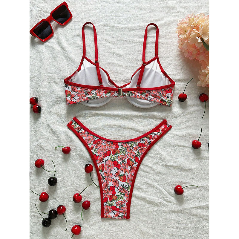 Dame Push-Up-Bikini med blomster mønstre og justerbare stropper Skovae