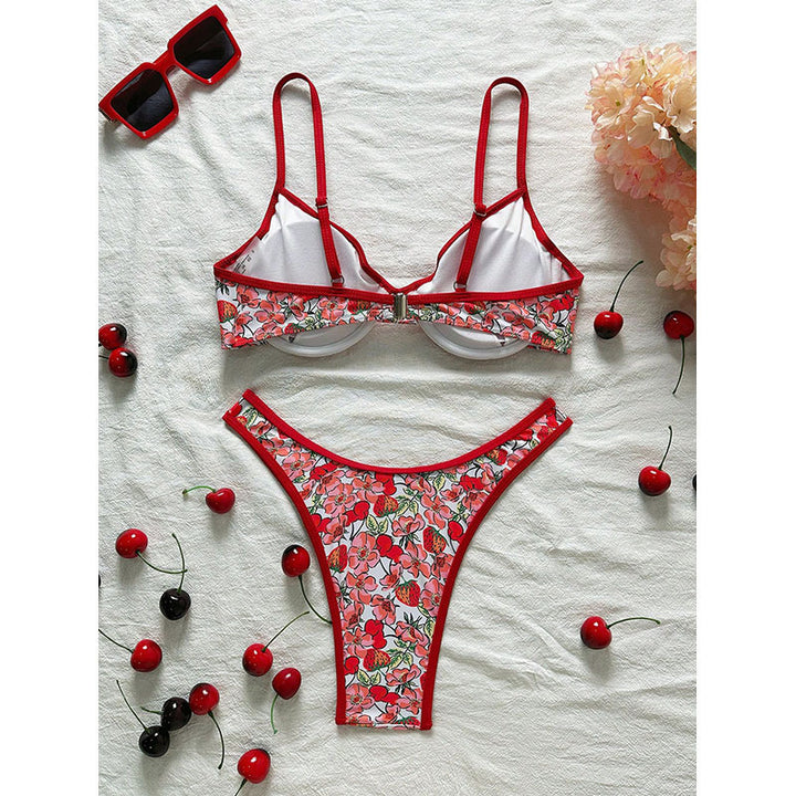 Dame Push-Up-Bikini med blomster mønstre og justerbare stropper Skovae