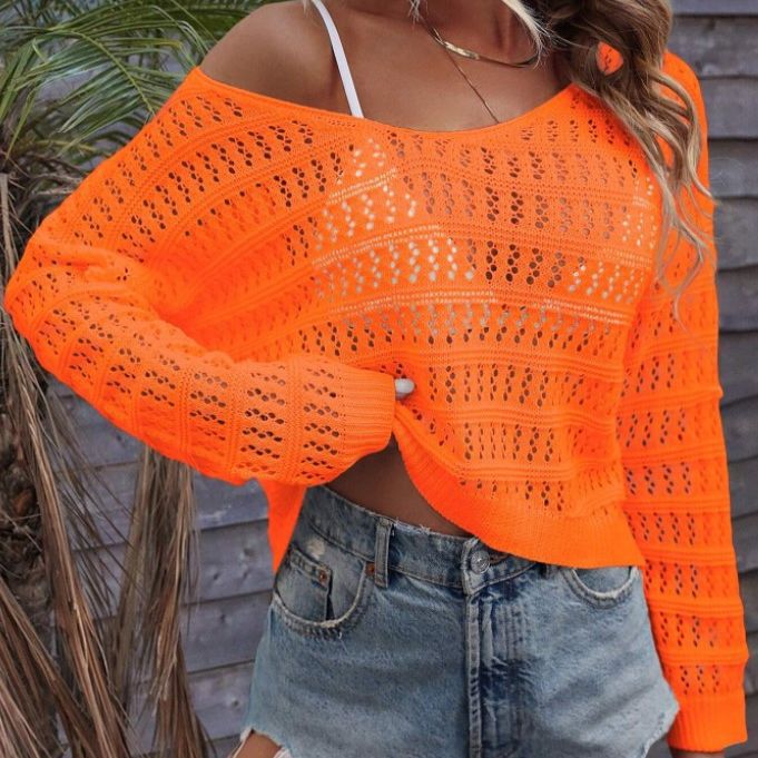 Dame løs strikpullover med off-shoulder design og fin struktur Stilla
