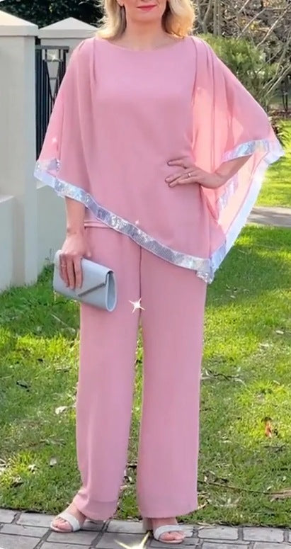 Dame Elegant sæt med luftig tunika og vide bukser Stilla