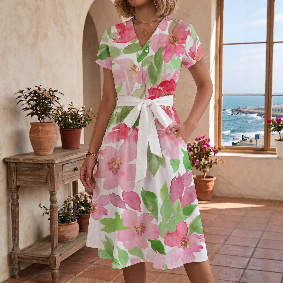 Dame Midi-kjole med blomstret design og behagelig pasform Skovae