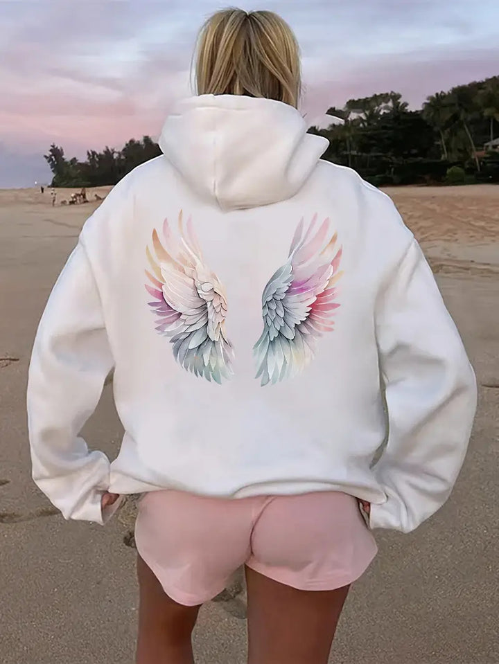 Dame hoodie sweatshirt med fantasifuld vingemotiv Skovae