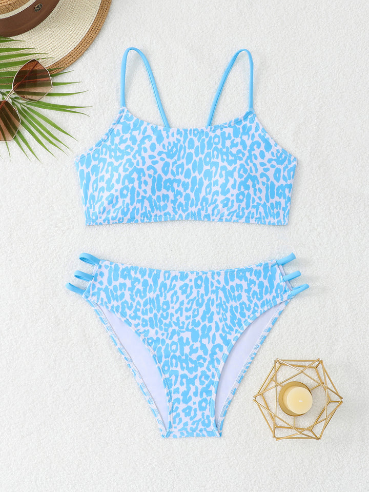 Dame leopardmønster bikini-sæt med sporty detaljer Skovae