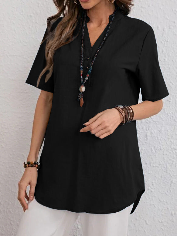 Dame Inklusive Ståkrave Bluse med Knapdetalje Stilla