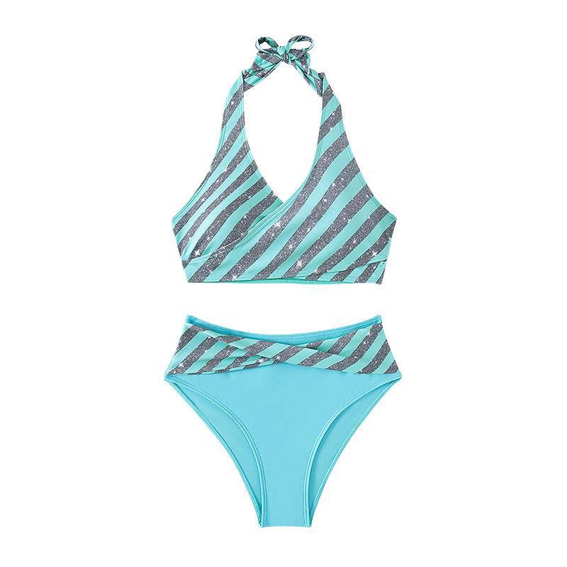 Dame Triangel-Bikini med glitrende stribemønster Skovae