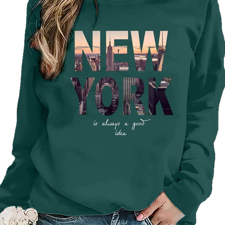 Kvinders sweatshirt med kreativ New York skyline print og hyggelig pasform Stilla