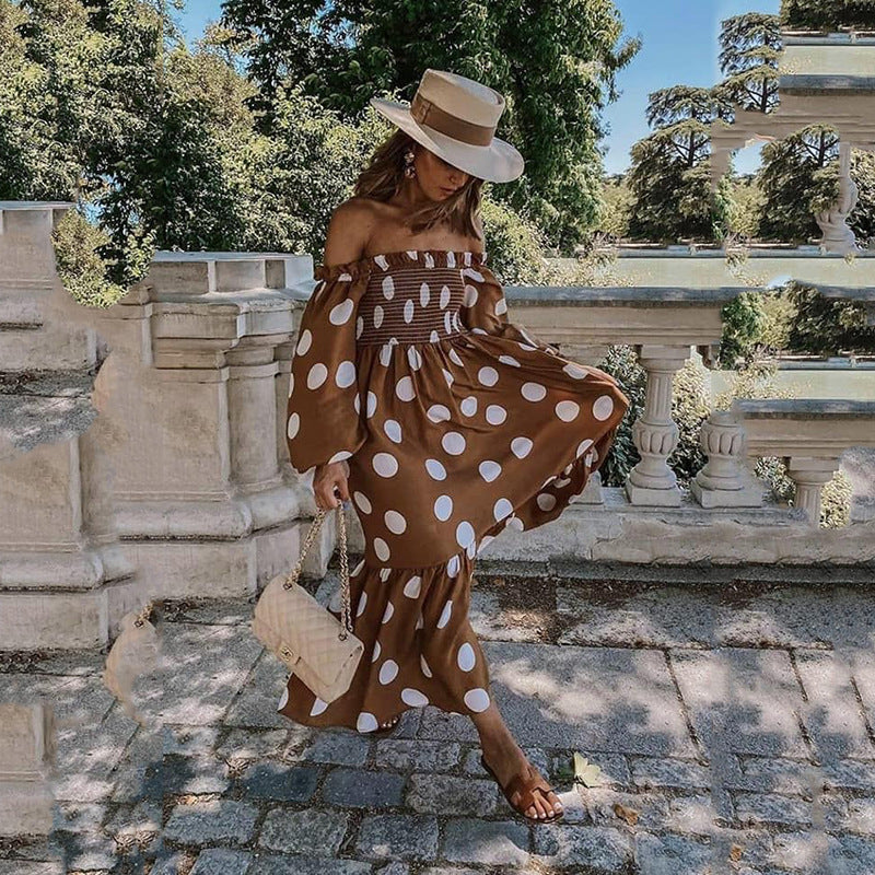 Dame Elegant Maxikjole med bredt skørt og dyb udskæring Stilla