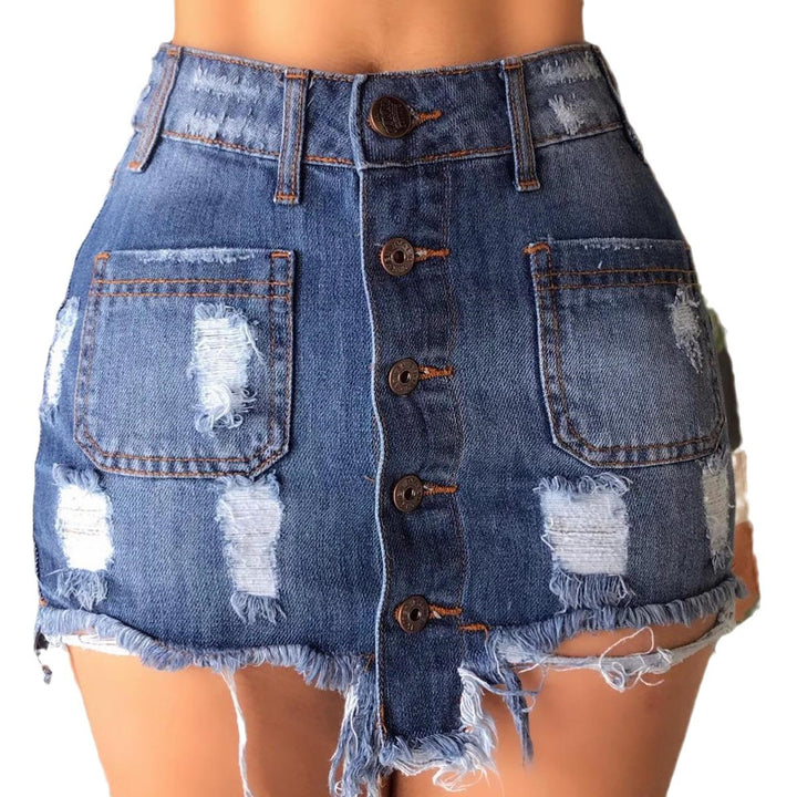 Dame Stilfuld Denim-nederdel med knaps detaljer og ødelagte effekter Stilla