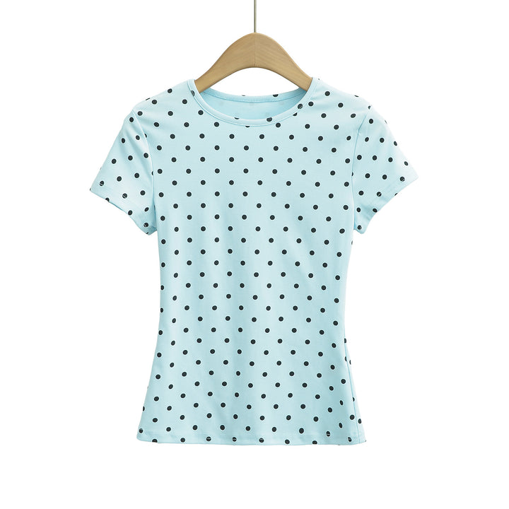 Dame T-shirt med polka-prikker og elastisk komfort Stilla