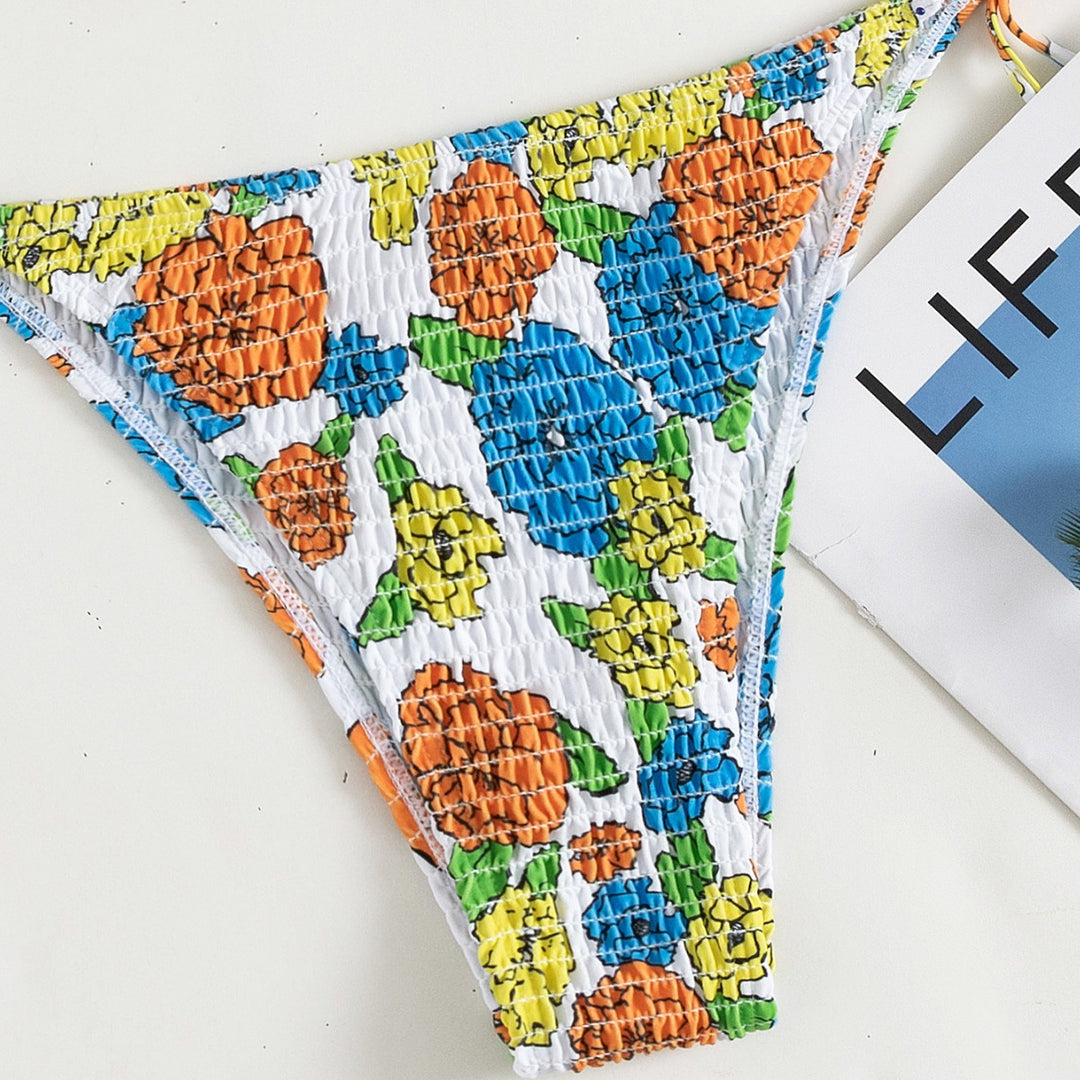 Dame Triangel-Bikini-sæt med blomstermønster og justerbare bånd Stilla