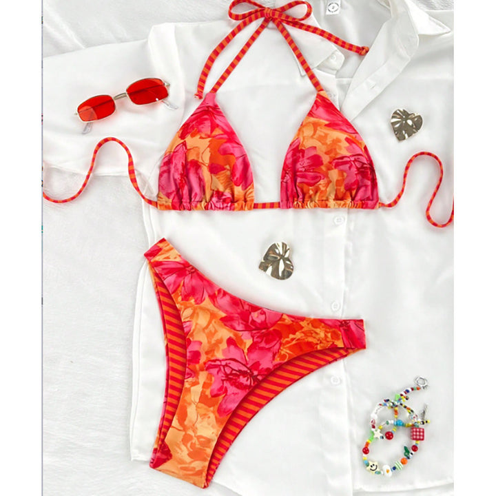 Dame triangel-bikini med trendy blomsterdesign Skovae