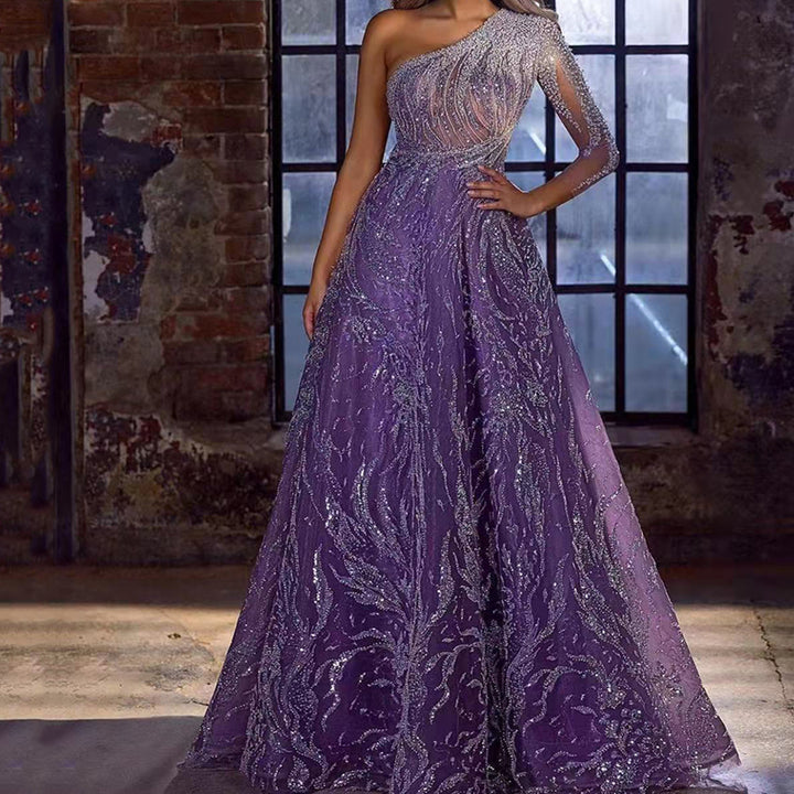 Damer Elegant Aftenkjole med asymmetrisk Design og glitrende Applikationer Stilla