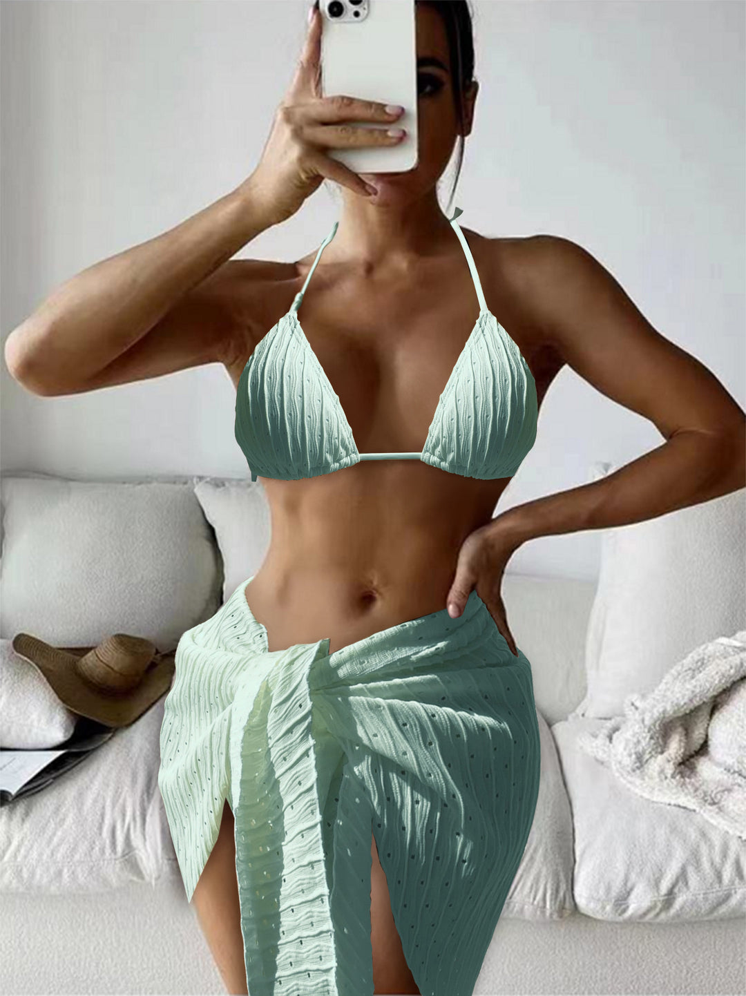 Dame Triangel-Bikini-Sæt med luftig Vikketube Stilla