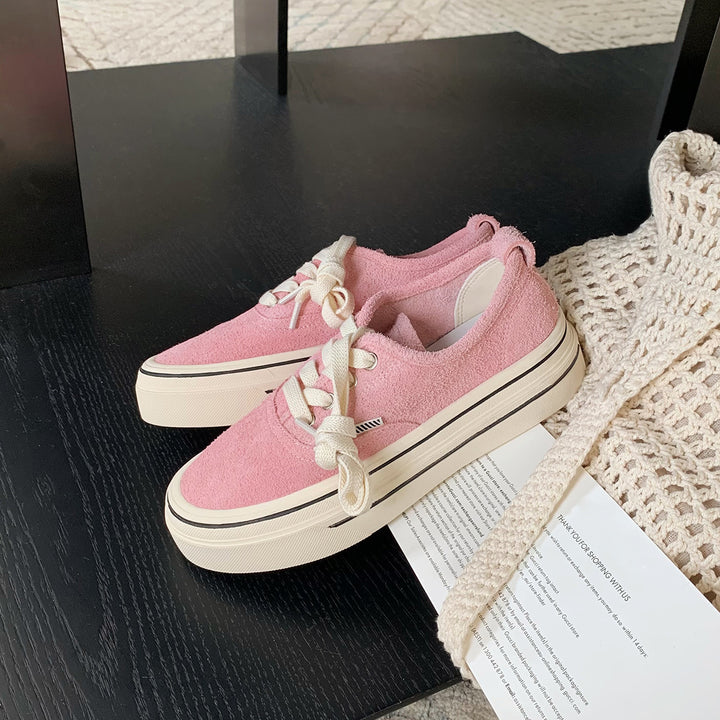Dame Textureret Plateau Sneakers med Knude Snøring Stilla