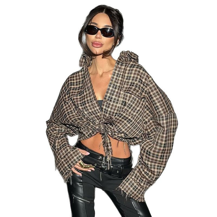Dame Ternede cropped Bluse med elegante Bindebånd og voluminøse Ærmer Stilla
