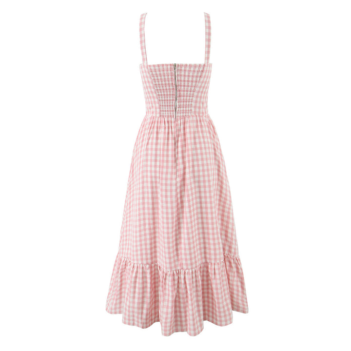 Femme Gingham Midi Kjole med Knude Front og Volang Kant Stilla