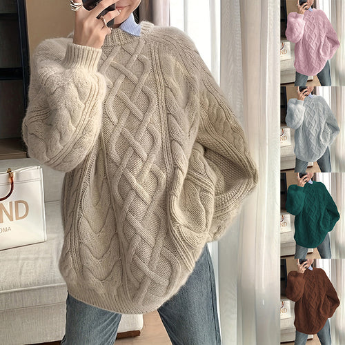 Dame strikpullover med moderne fletmønster og oversized snit Stilla