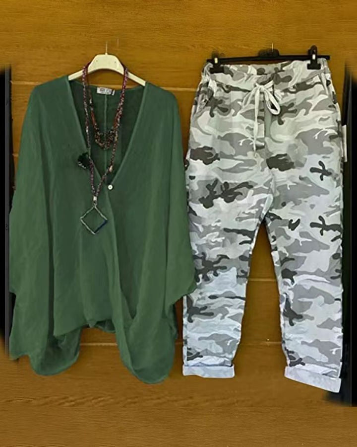 Dame afslappet Overcut Tunika og cargobukser i camouflage-stil Stilla