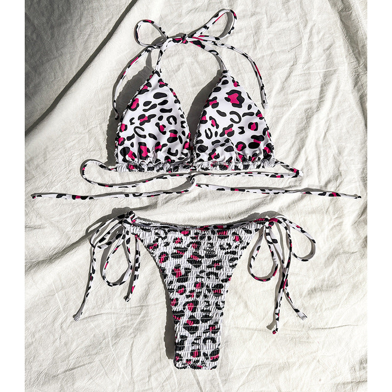 Dame Triangel-Bikini med elastiske bindebånd og trendy dyretryk Stilla