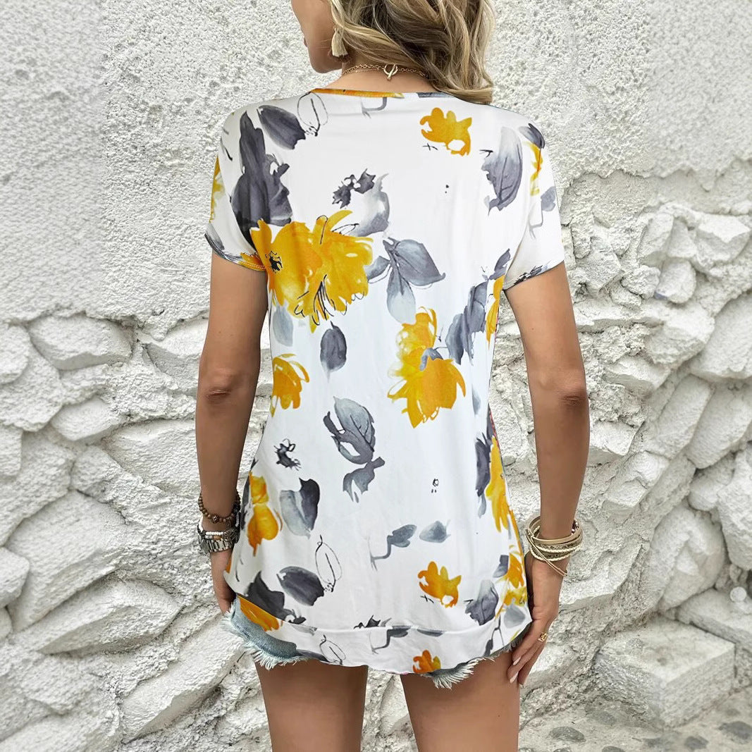 Dame Blomster Kortærmet T-shirt med moderne snit Stilla