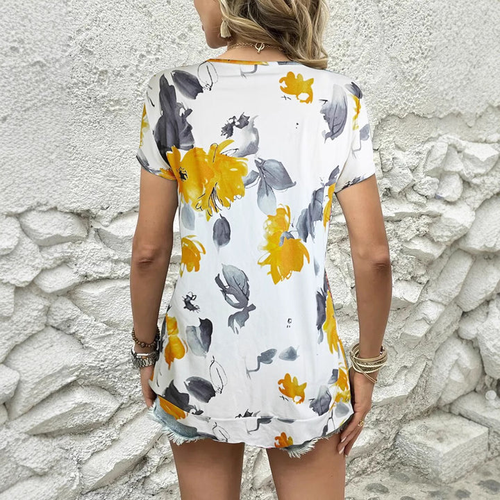 Dame Blomster Kortærmet T-shirt med moderne snit Stilla
