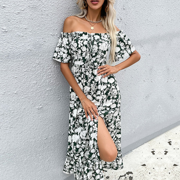 Dame Off-Shoulder Floral Maxi Kjole med sidelæg Stilla