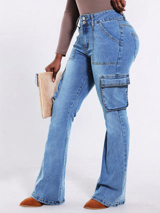 Dame Cargo-jeans i afslappet bootcut-stil med praktiske sidelommer Stilla