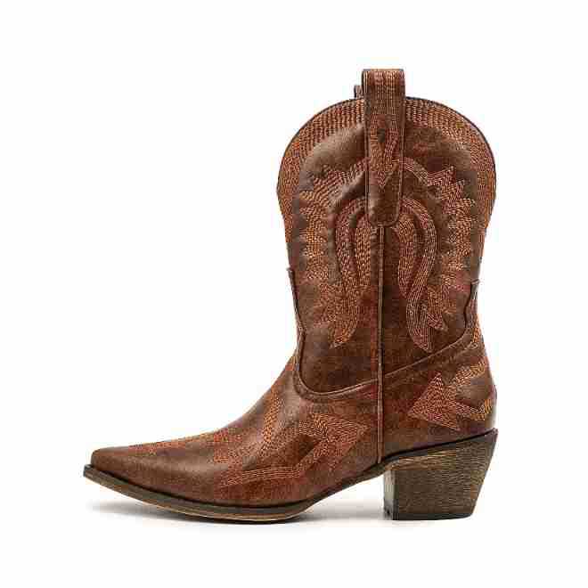 Femme Distressed Læder Cowboy Støvler med detaljeret Broderi Stilla