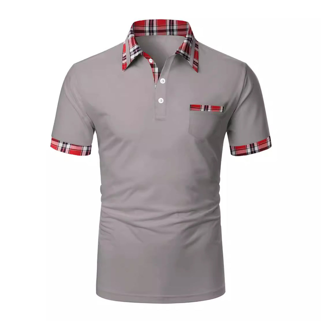 Herrer Poloshirt med moderne ternet detalje og praktisk brystlomme Stilla