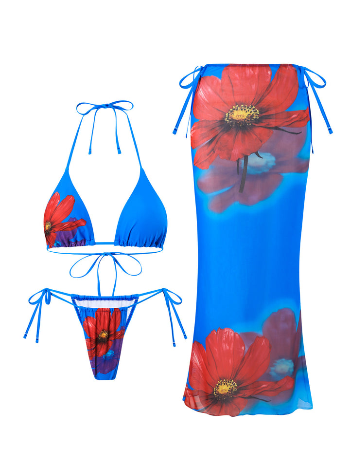 Dame bikini sæt med blomsteret indpakningsskørt og justerbare stropper Stilla